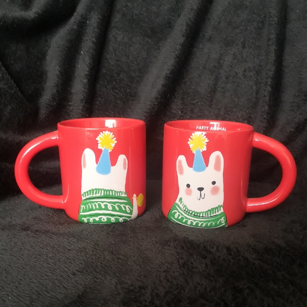 Brand New Indigo Set of Two Frenchie Bulldog Red Party Animal Ceramic Mugs